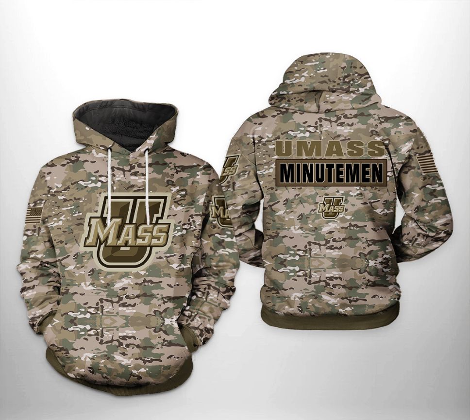 UMass Minutemen NCAA Camo Veteran 3D Printed Hoodie - Teeruto