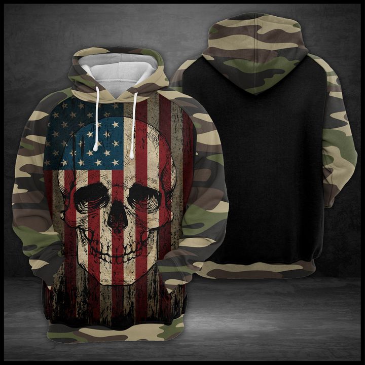 Us Flag Skull 3D Printed Hoodie