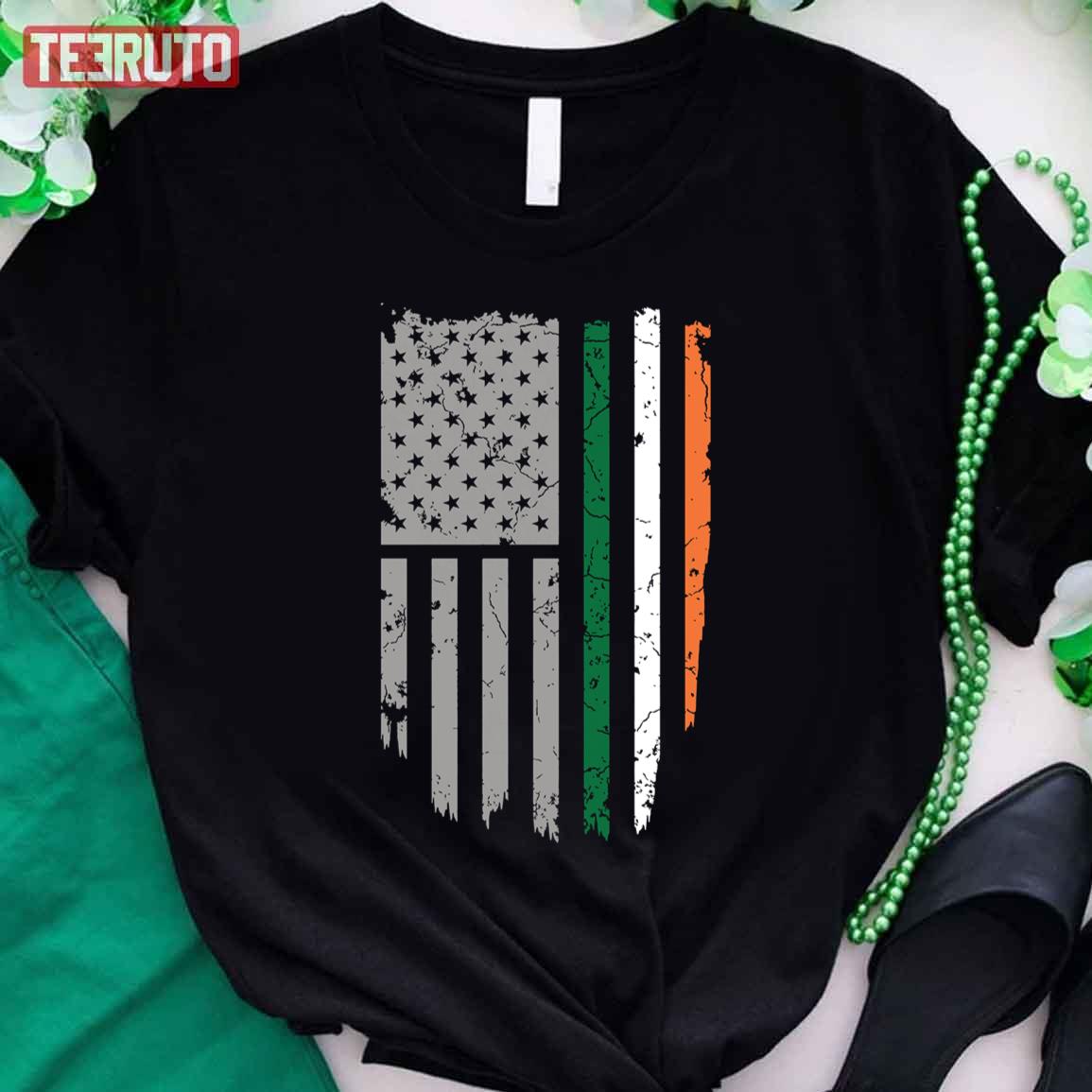 Us Flag St Patrick’s Day Proud To Be Irish Unisex T-Shirt
