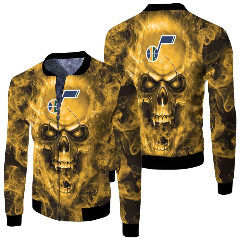 Utah Jazz Nba Fans Skull Fleece Bomber Jacket