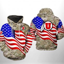 Utah Utes NCAA US Flag Camo Veteran 3D Printed Hoodie