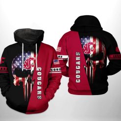 Washington State Cougars NCAA US Flag Skull 3D Printed Hoodie