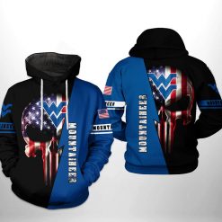 West Virginia Mountaineer NCAA US Flag Skull 3D Printed Hoodie