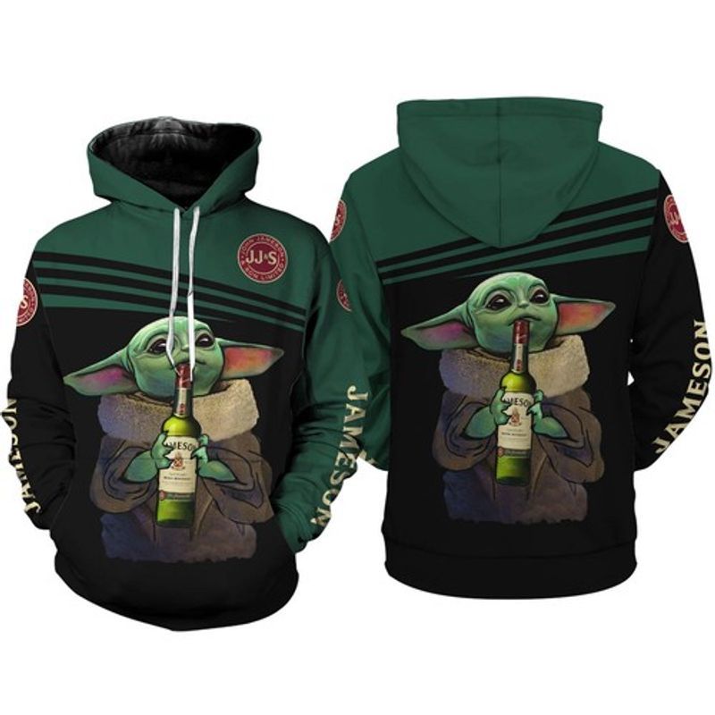 Whisky Lovers Baby Yoda Holding Jame 3d 2 Hoodie