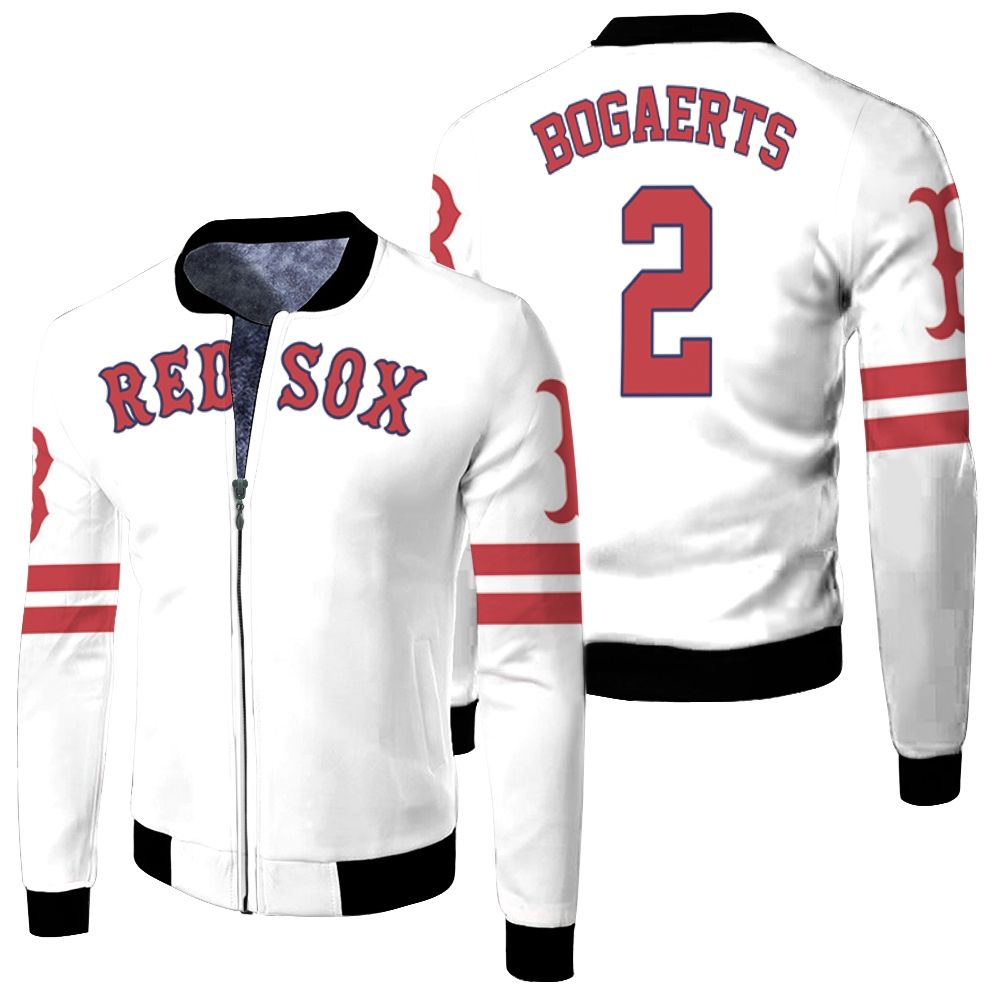 Xander Bogaerts Boston Red Sox White 2019 Jersey Inspired Fleece Bomber Jacket