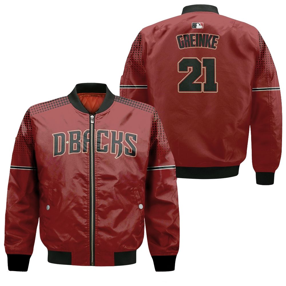 Zack Greinke Arizona Diamondbacks Sedona Red Black Jersey Inspired Style Bomber Jacket