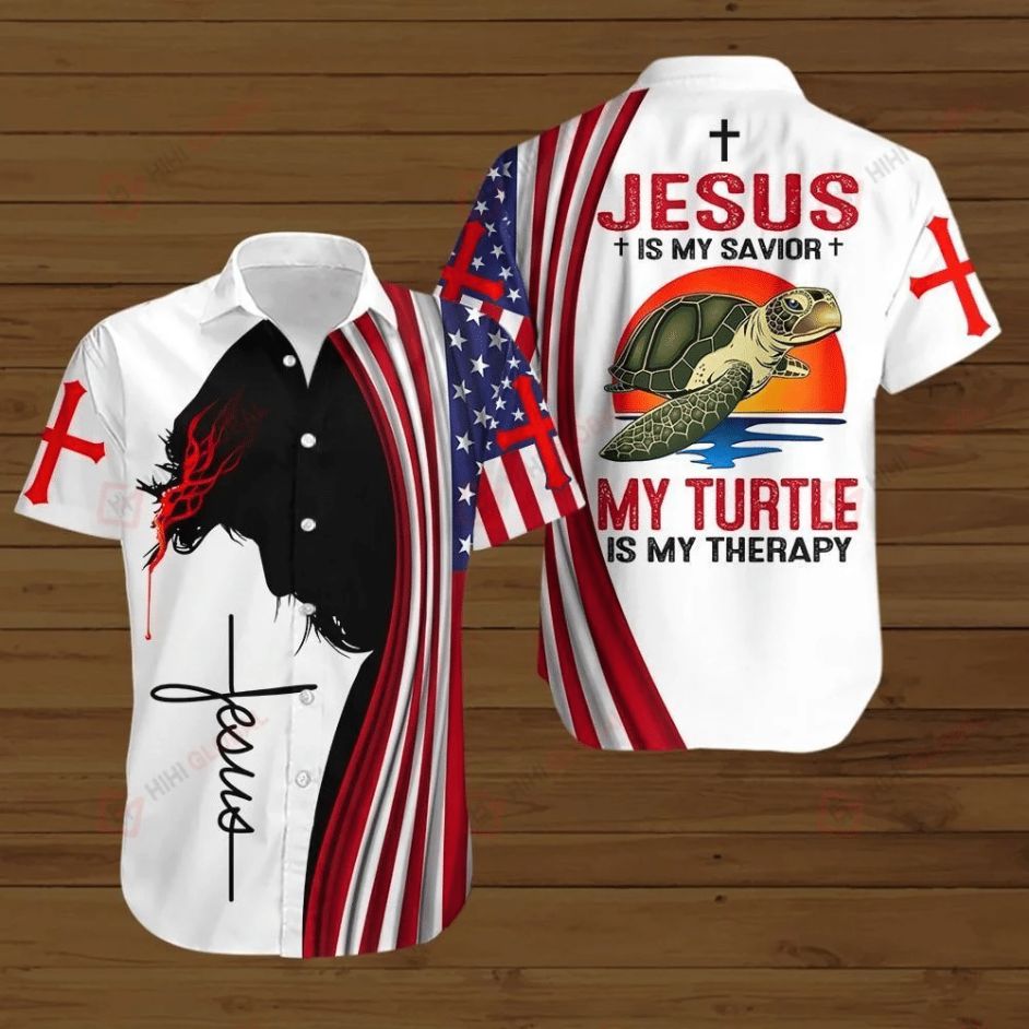 4th Of July Independence Day Jesus Bible Cross Jesus Is My Savior My Turtle Is My Therapy Hawaiian Shirt