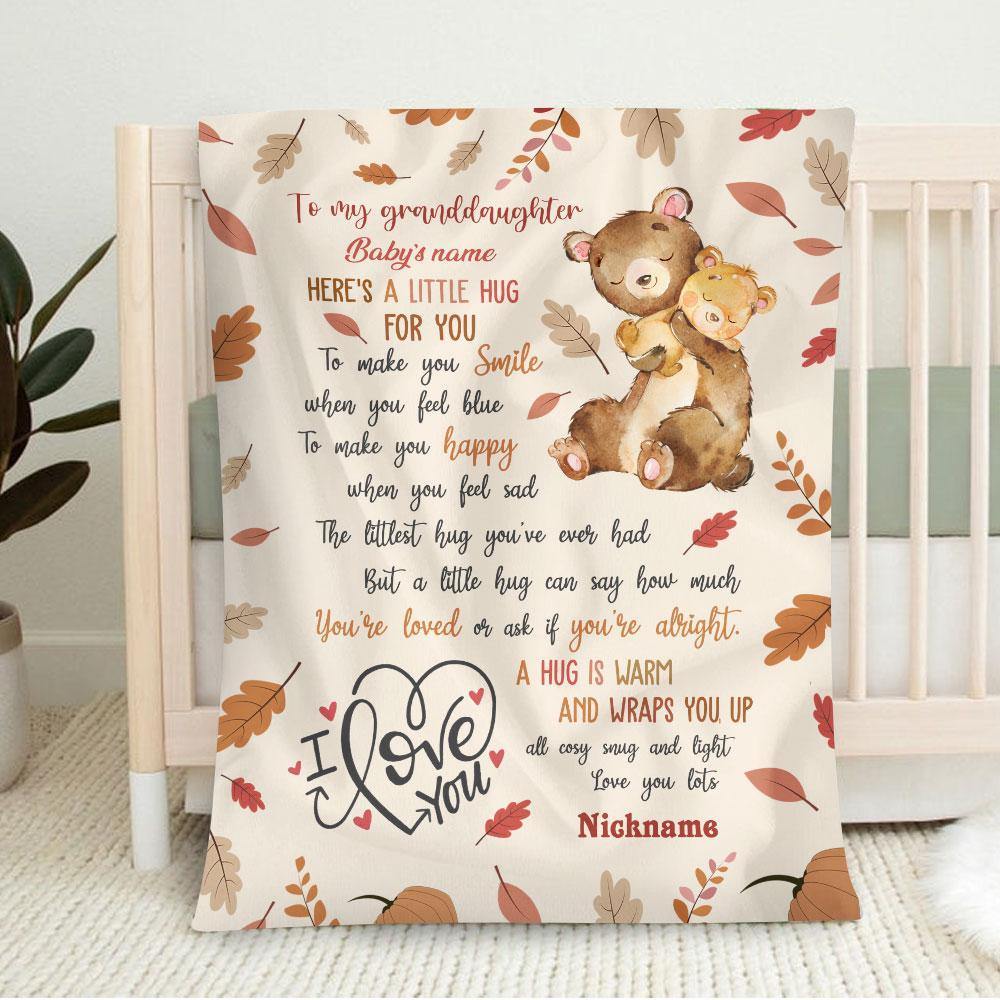 A Little Hug From Grandma Personalized Baby Blanket For Baby Kids Thanksgiving Birthday