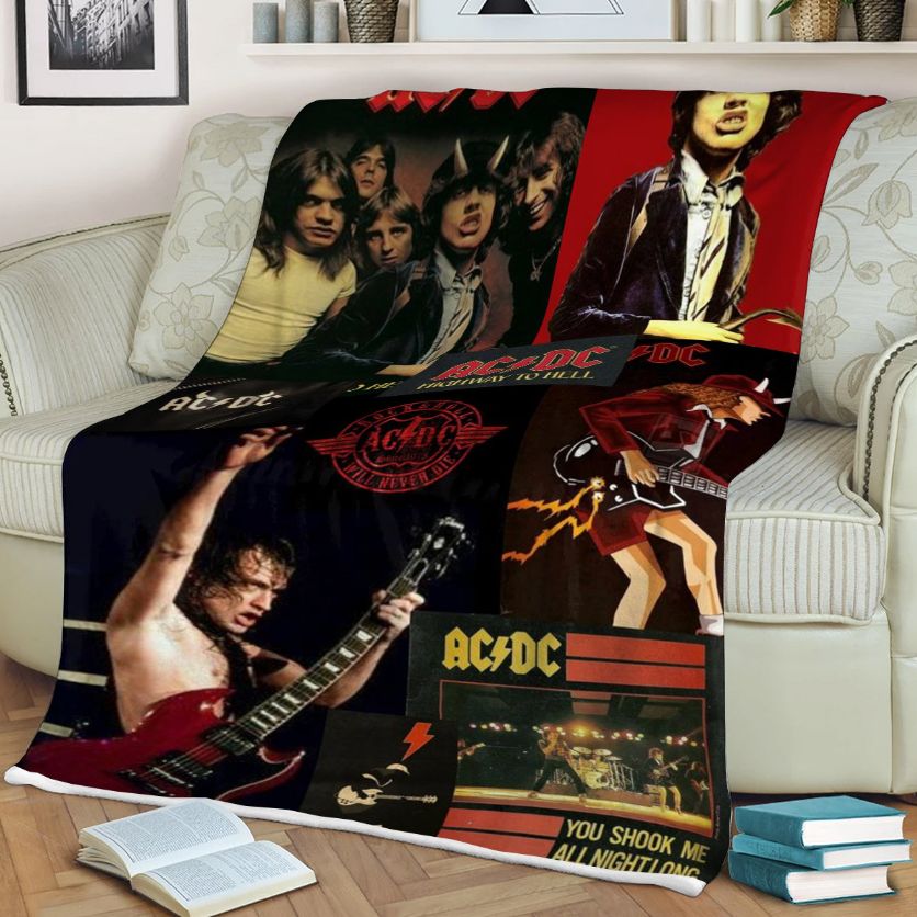 Ac Dc Music Band Gift, Ac Dc Music Band Album Collage Gift For Fan Comfy Sofa Throw Blanket Gift
