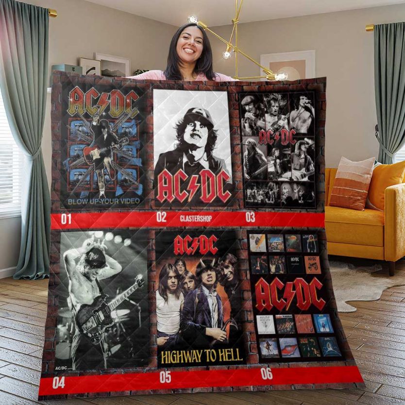 Acdc Quilt Blanket, Acdc Gift For Fan, Acdc Band Album Collage 3 Quilt Blanket