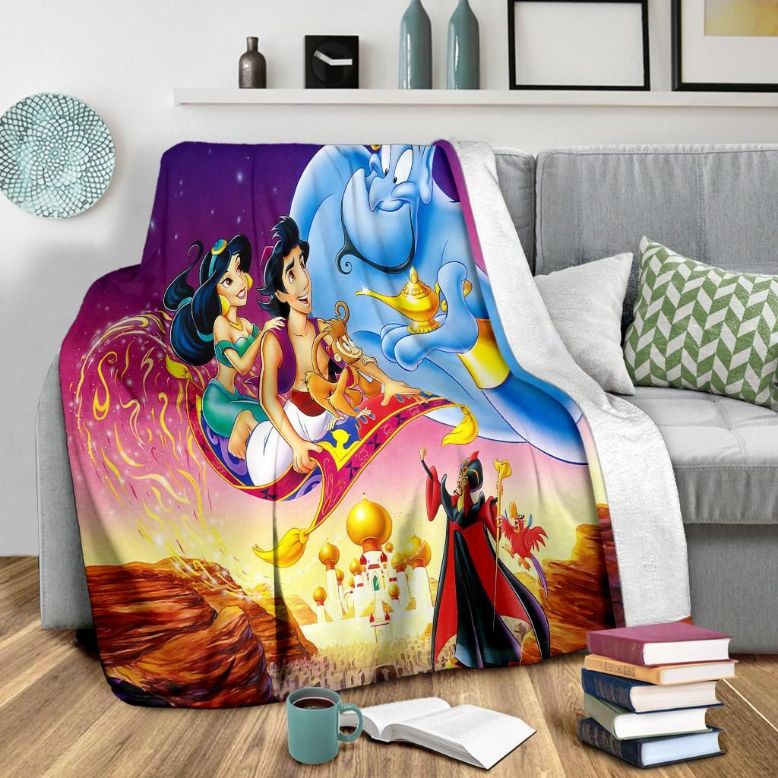 Aladdin Walt Disney Fleece Blanket Gift For Fan, Premium Comfy Sofa Throw Blanket Gift