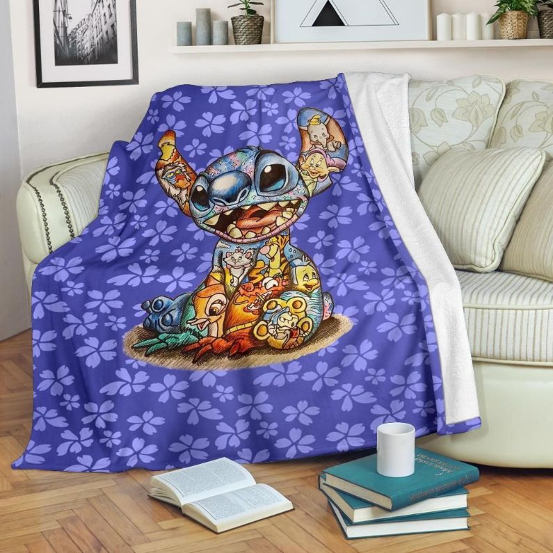 Aloha Stitch Disney Fleece Blanket Gift For Fan, Premium Comfy Sofa Throw Blanket Gift