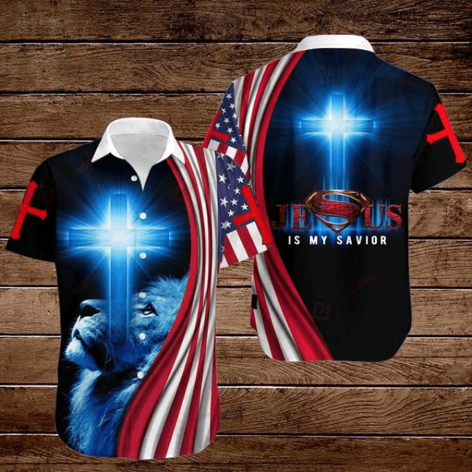 American 4th Of July Independence Day Flag Lion Cross Jesus Is My Savior Hawaiian Shirt