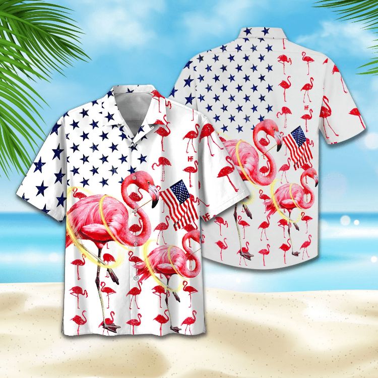 American Flag Flamingo Hawaiian Shirt - Teeruto