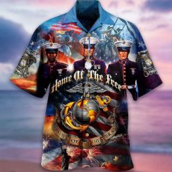 American Flag Home Of The Free Because Of The Brave Print Hawaiian Shirt