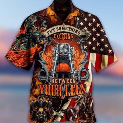 American Flag Motorcycles Put Something Exciting Between Your Legs Print Hawaiian Shirt