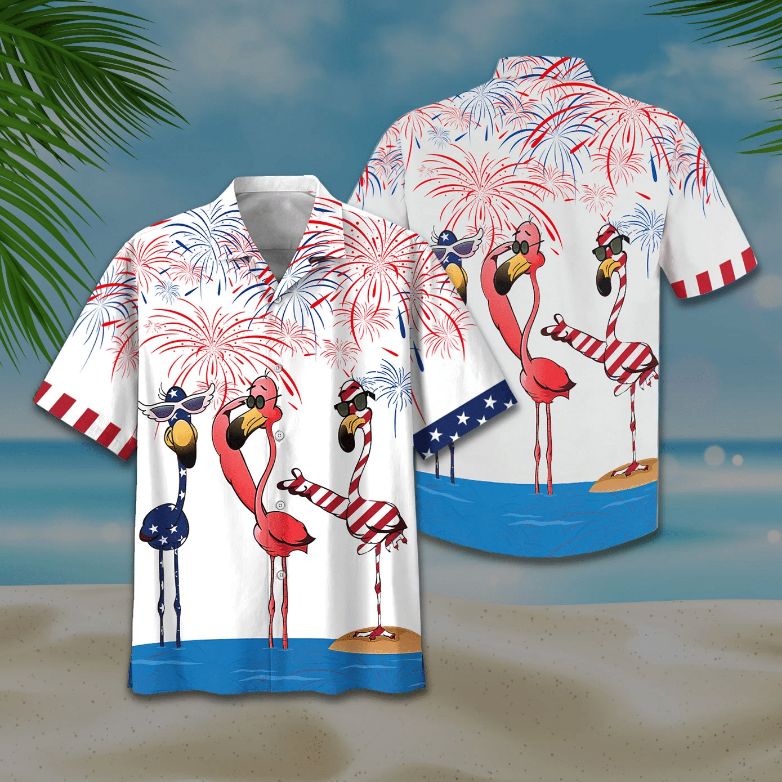 American Flamingoes Print Hawaiian Shirt
