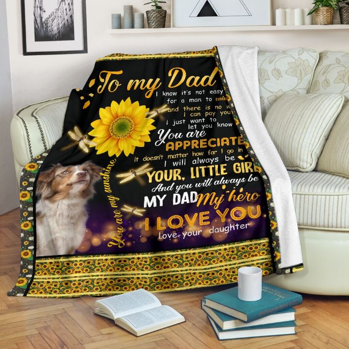 Australian Shepherd Love Dad Fleece Blanket Quilt Blanket