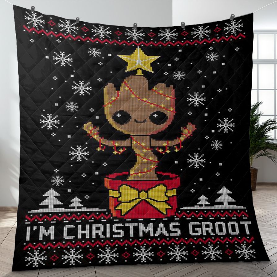 Baby Groot Fan Gift, Marvel Comics Groot Christmas Gift, I’m Christmas Groot Quilt Blanket