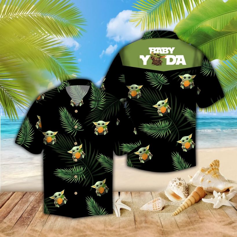 Baby Yoda Hug Pineapple Hawaiian Shirt