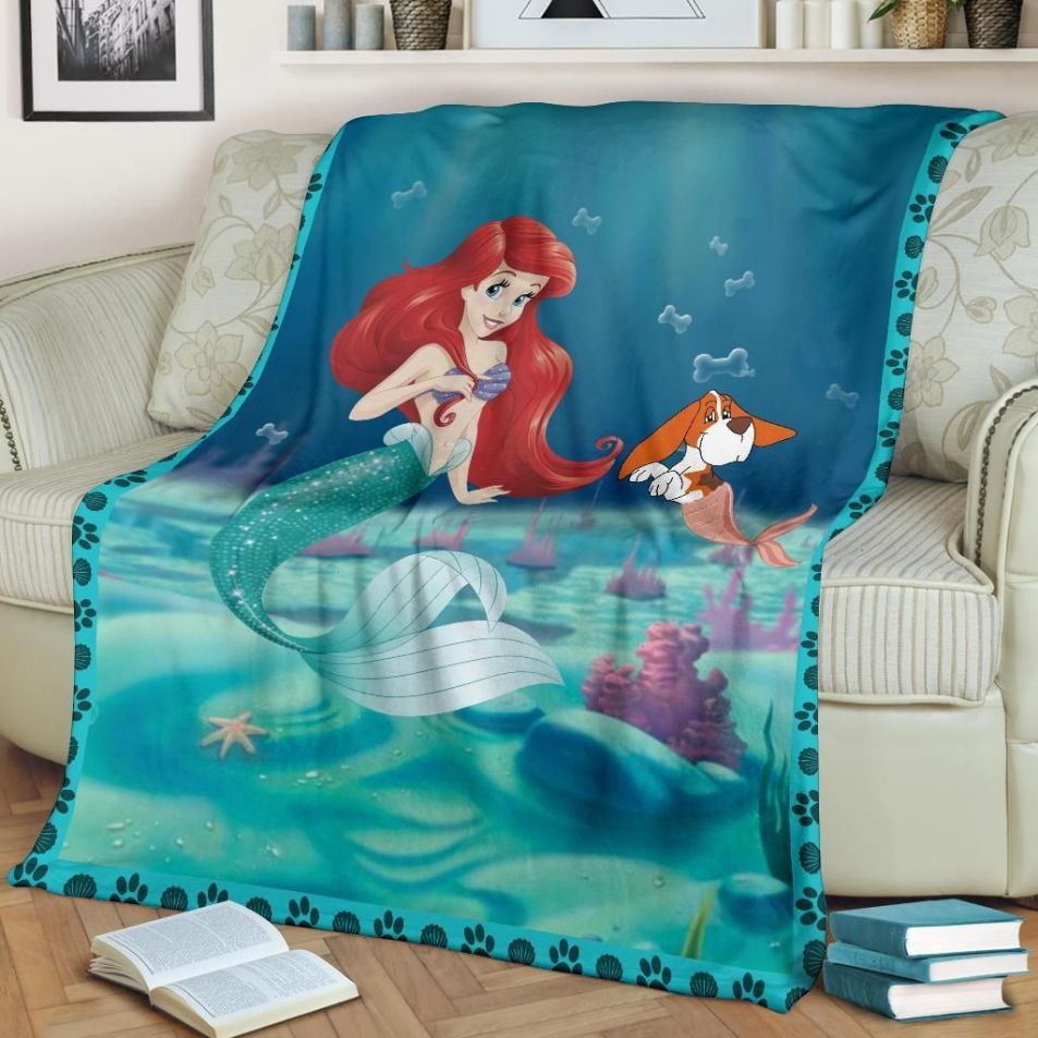 Basset Hound Dog Lovers And Mermaid Fleece Blanket Gift For Fan, Premium Comfy Sofa Throw Blanket Gift