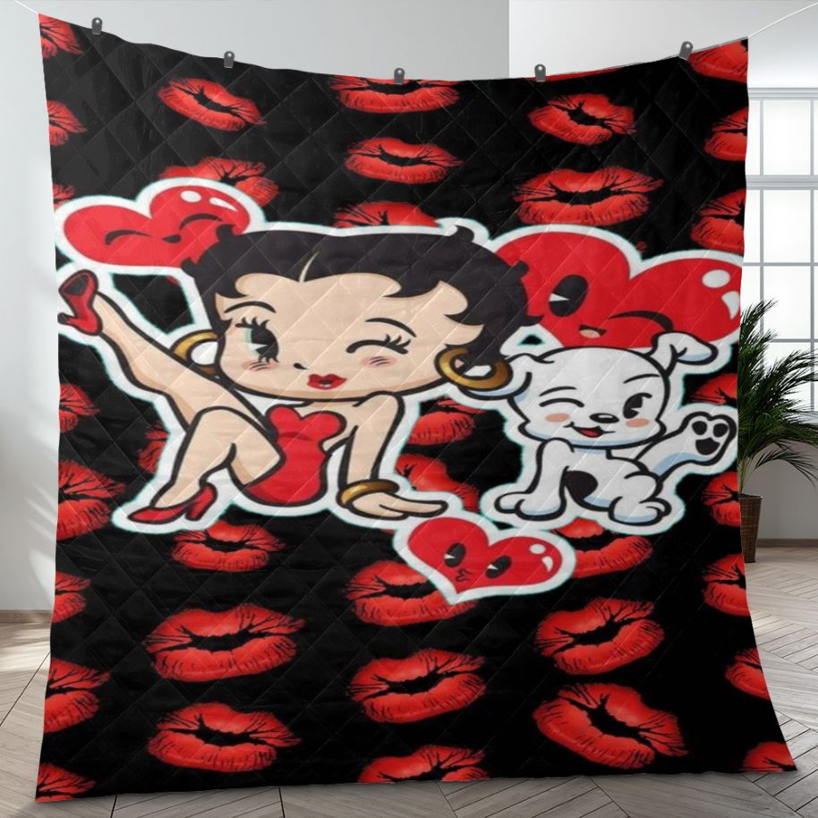 Betty Boop Gift For Lover, Sexy Betty Boop With Her Pudgy Dog Quilt Blanket