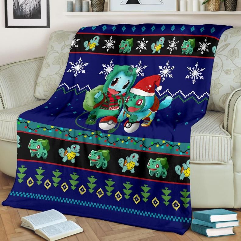 Blue Gearzime Pokemon Christmas Fleece Blanket Gift For Fan, Premium Comfy Sofa Throw Blanket Gift