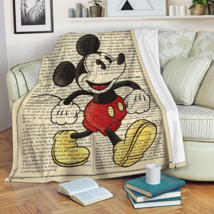 Book Page Mickey Disney Fleece Blanket Gift For Fan, Premium Comfy Sofa Throw Blanket Gift