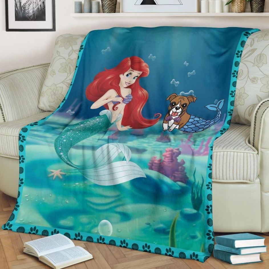 Boxer Dog Lovers And Mermaid Fleece Blanket Gift For Fan, Premium Comfy Sofa Throw Blanket Gift