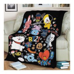 Bt21 Bangtan Boys Premium Fleece Blanket Gift For Fan, Premium Comfy Sofa Throw Blanket Gift