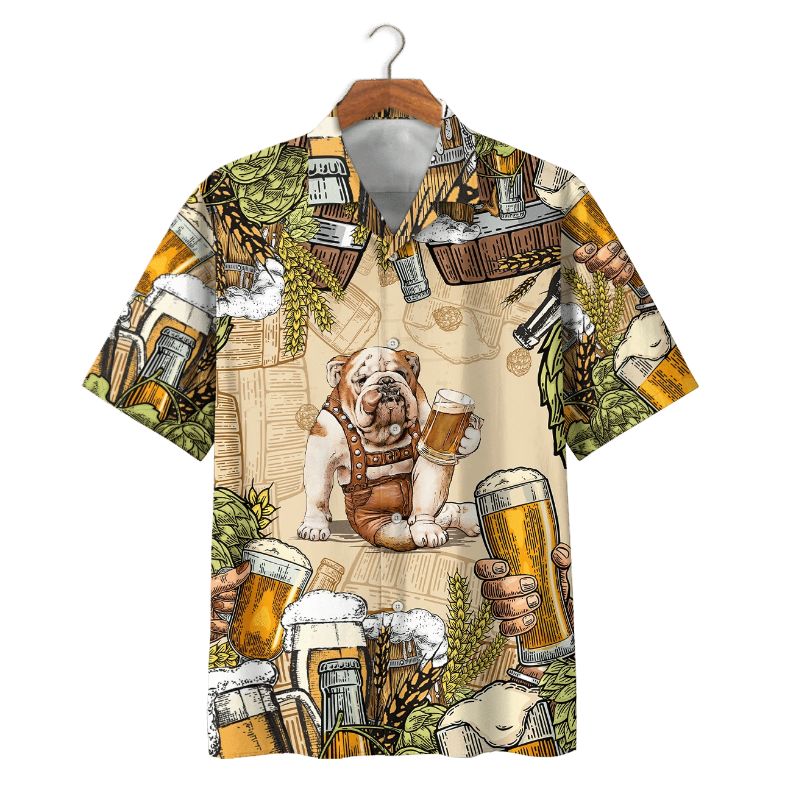 Bull Dog Drink Beer Print Hawaiian Shirt