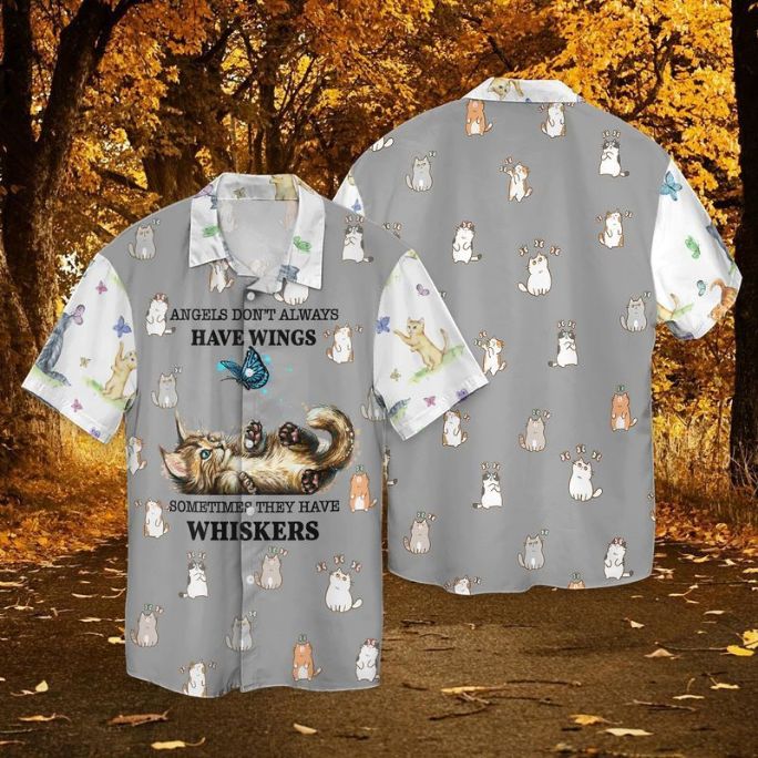 Butterfly With Cat Angels Do Not Always Have Wings Sometimes They Have Whiskers Hawaiian Shirt