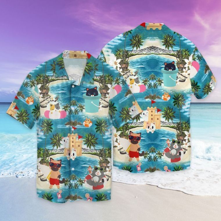 Cat In The Beach Hawaiian Shirt