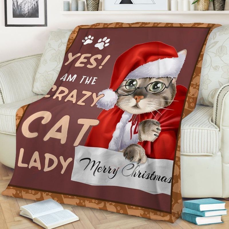 Cat Santa Clause Yes Am The Crazy Cat Lady Merry Christmas Premium Comfy Sofa Throw Blanket