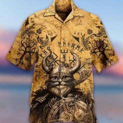 Cat Viking Print Hawaiian Shirt