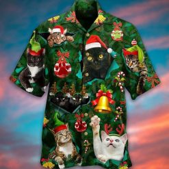 Cats Animal Merry Christmas Print Hawaiian Shirt