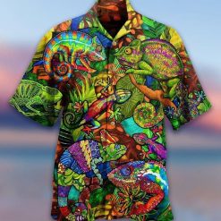 Chameleon Tropical Flowers Print Hawaiian Shirt