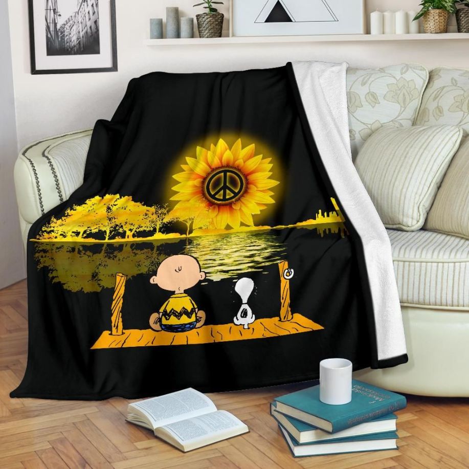 Charlie Brown And Snoopy Hippie Sunflower Fleece Blanket, Premium Comfy Sofa Throw Blanket Gift