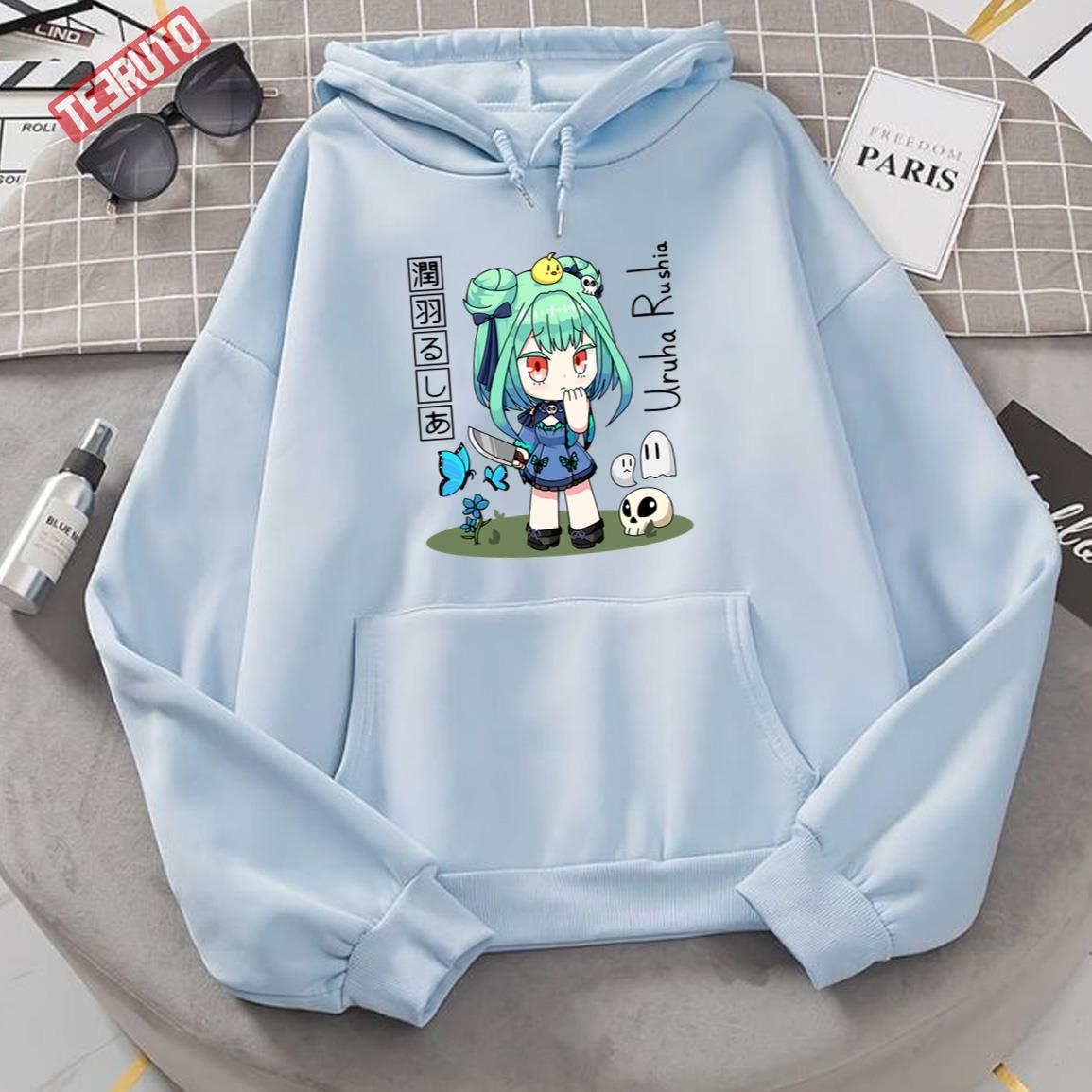 Chibi Style Hololive Uruha Rushia Cute Anime Unisex Hoodie