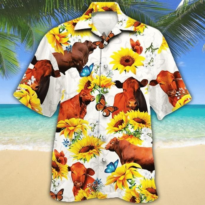 Cow Sunflower Print Hawaiian Shirt Teeruto