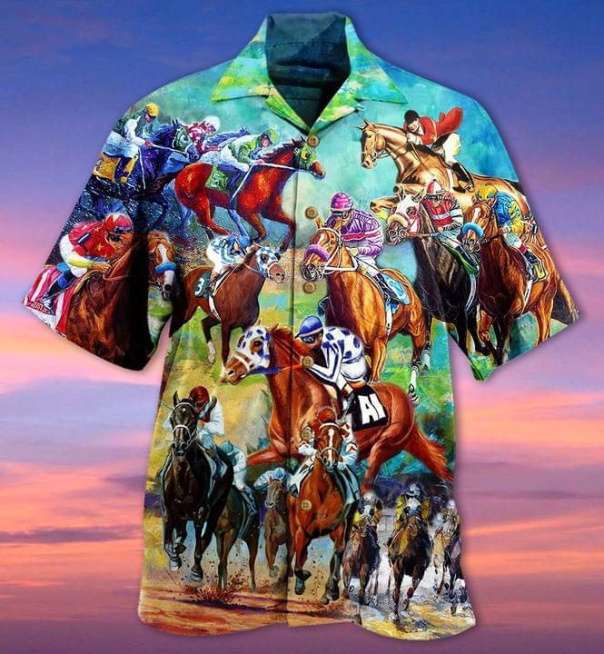 Cowboy Racing Horse Print Hawaiian Shirt - Teeruto
