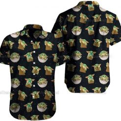 Cute Baby Yoda Galaxy Button Star Wars Movie Hawaiian Shirt