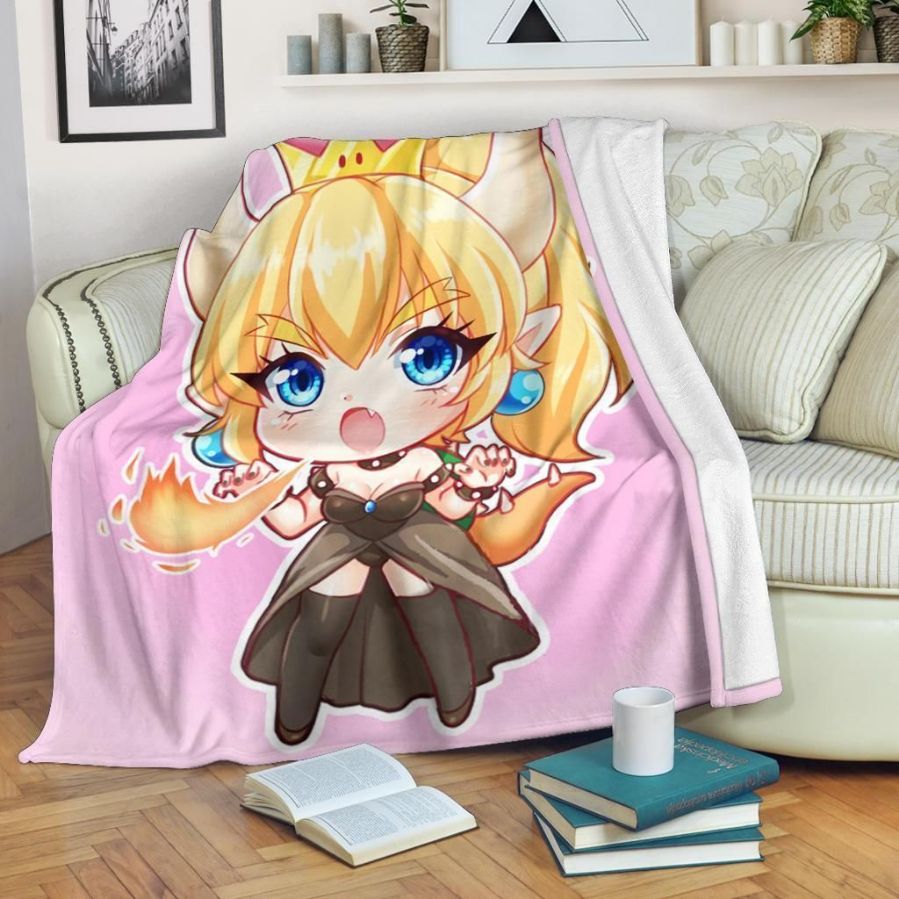 Cute Bowsette Super Mario Fleece Blanket Gift For Fan, Premium Comfy Sofa Throw Blanket Gift