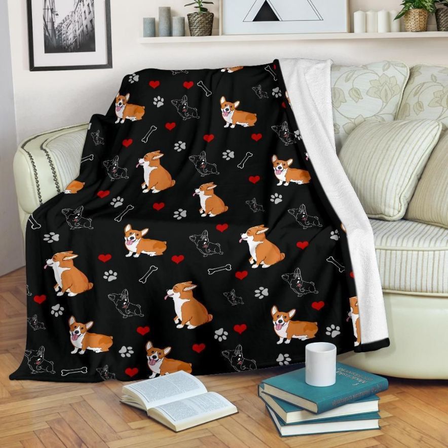Cute Corgi Fleece Blanket Gift For Fan, Premium Comfy Sofa Throw Blanket Gift