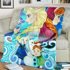 Cute Frozen Blanket Elsa Anna Olaf Best Seller Fleece Blanket Gift For Fan, Premium Comfy Sofa Throw Blanket Gift