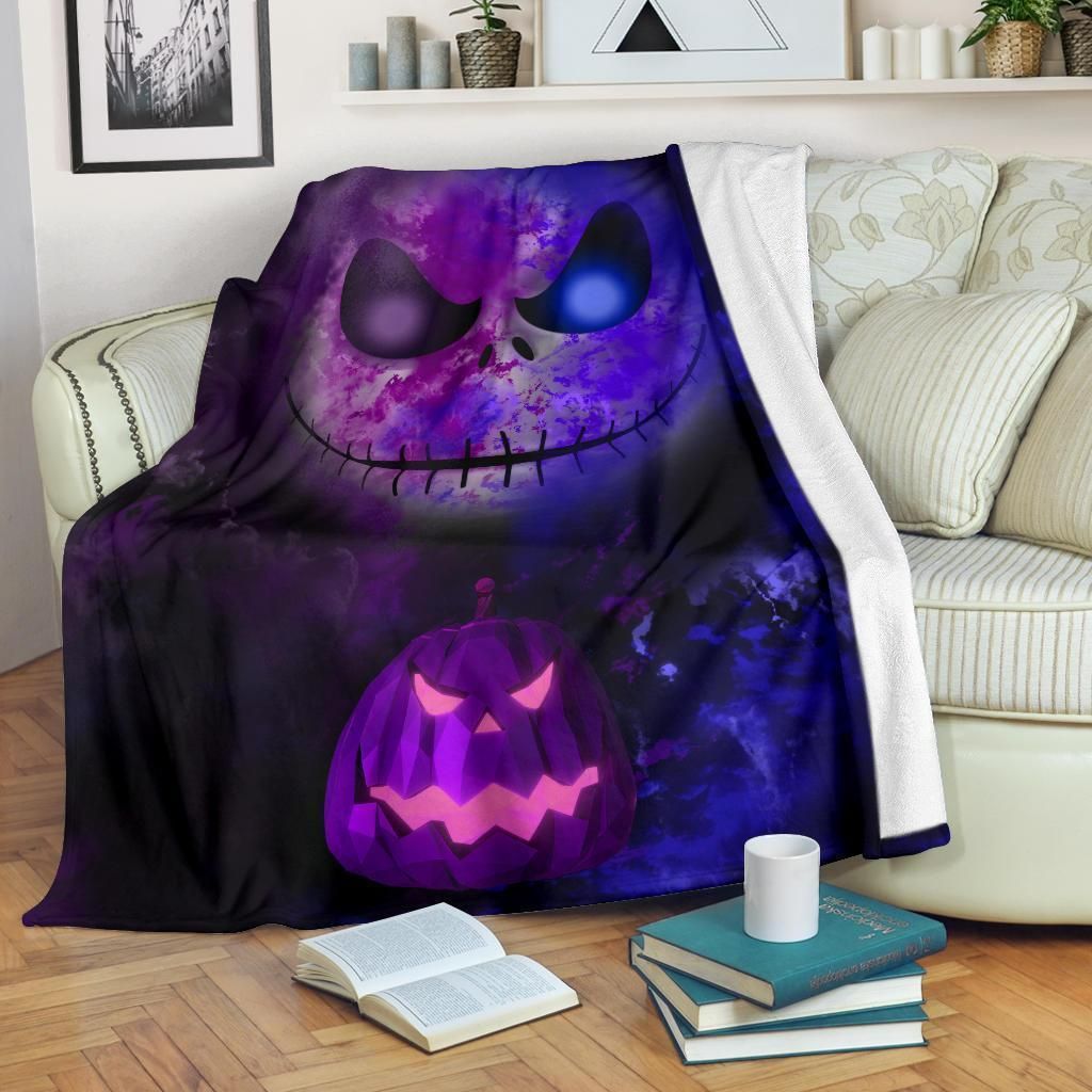 Dark Color Jack Skellington Fleece Blanket Gift For Fan, Premium Comfy Sofa Throw Blanket Gift
