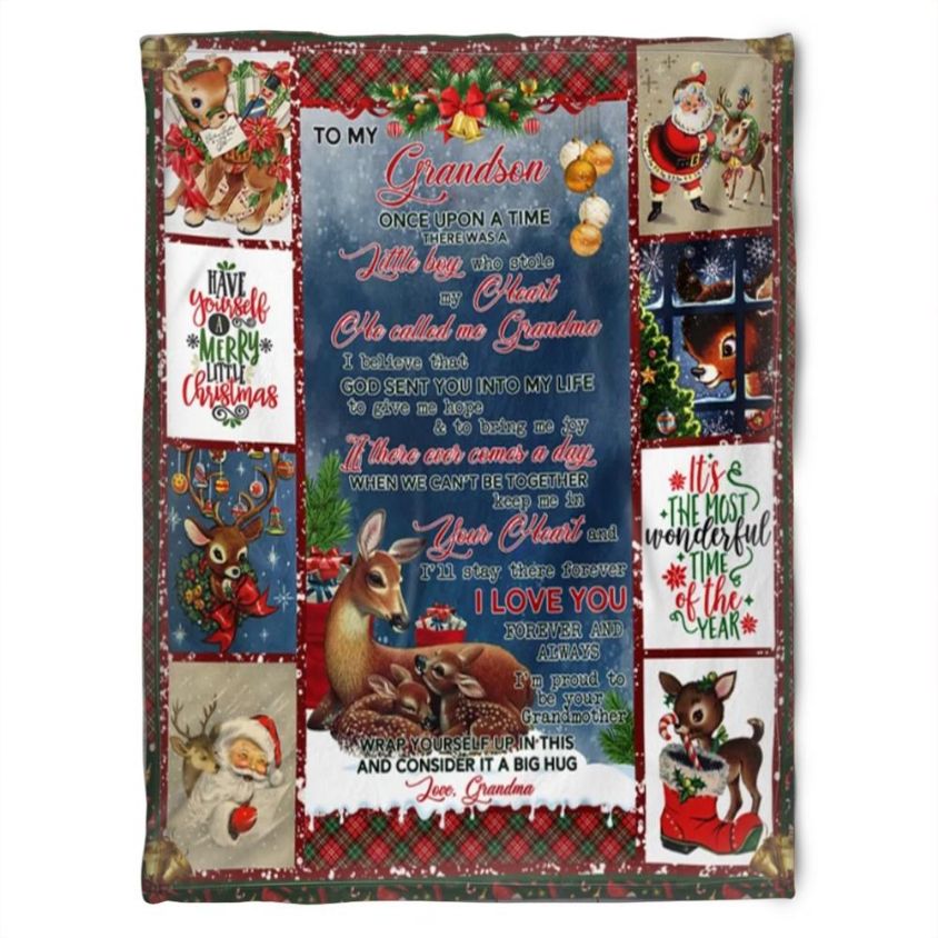 Deer Merry Christmas To My Grandson I’m Proud To Be Your Grandmother Fleece Blanket From Grandma