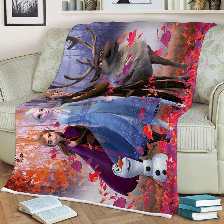 Disney Frozen Gift For Fan, Frozen Characters Olaf Kristoff Anna Elsa Comfy Sofa Throw Blanket Gift