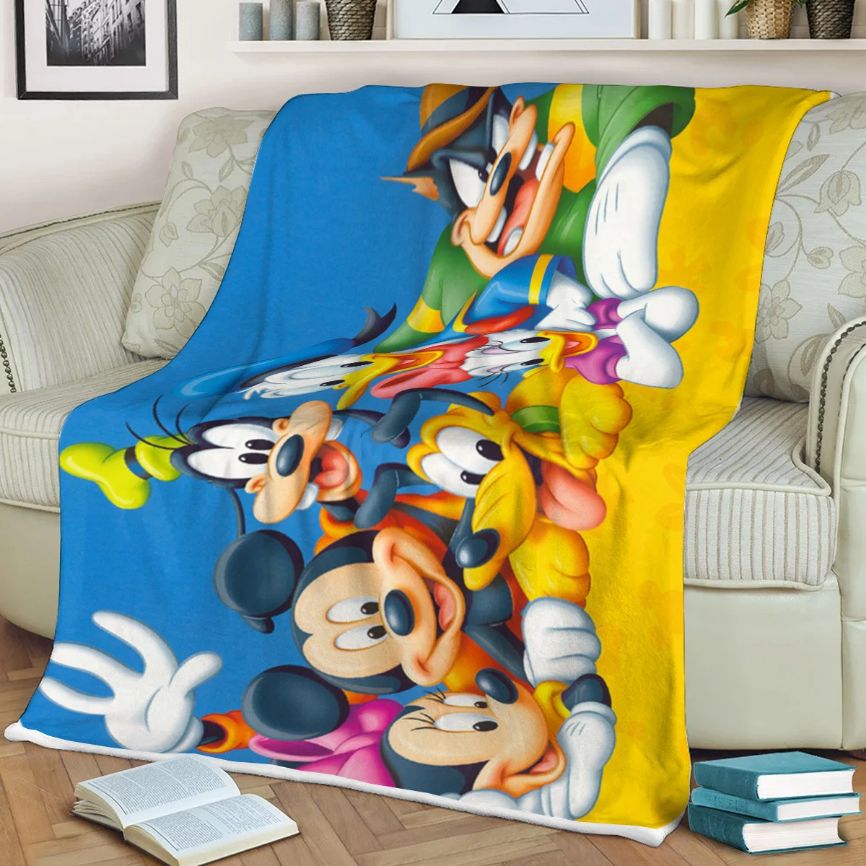 Disney Mickey Mouse Gift For Fan, Disney Characters Mickey Minnie Goofy Daisy Donald Clarabelle Cow Comfy Sofa Throw Blanket Gift