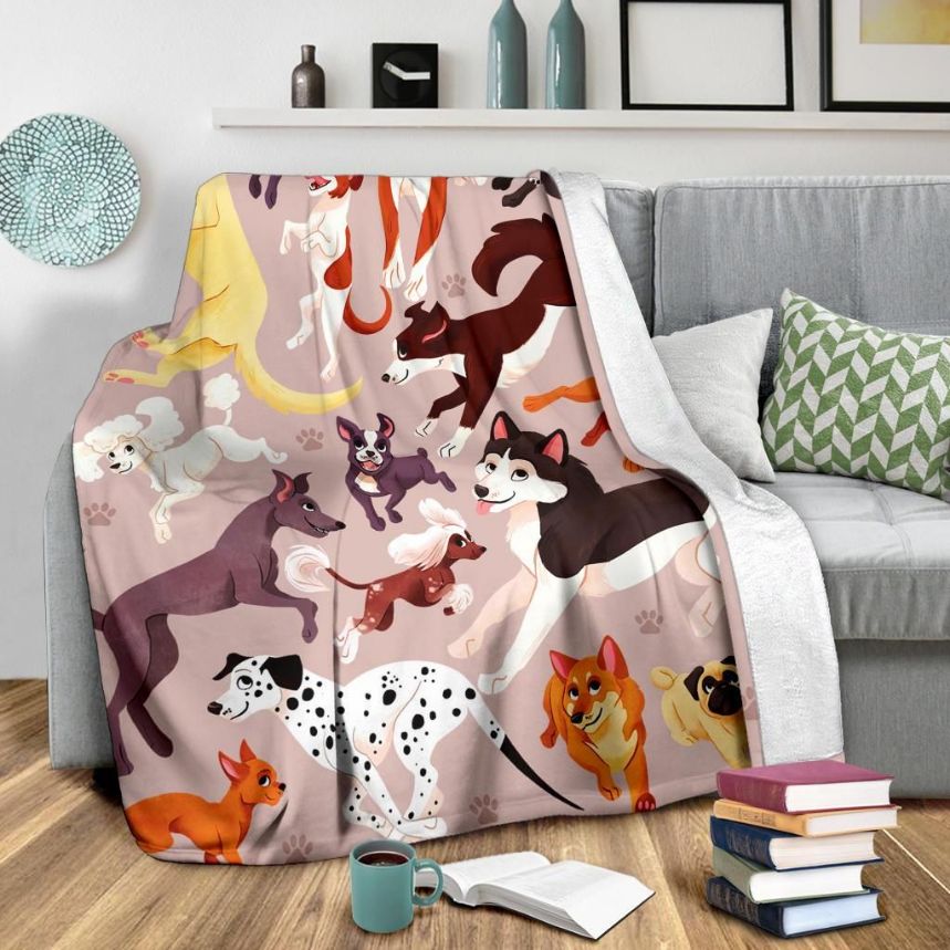 Dogs Lover Fleece Blanket Gift For Fan, Premium Comfy Sofa Throw Blanket Gift